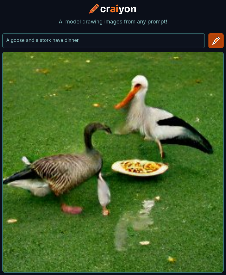craiyon_140752_A_goose_and_a_stork_have_dinner