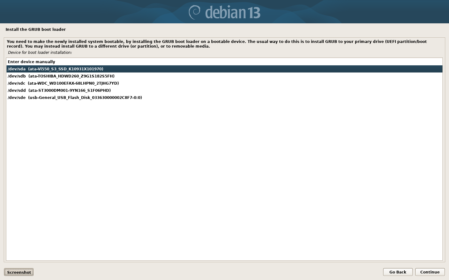 Debian 13 Installer: Select a language