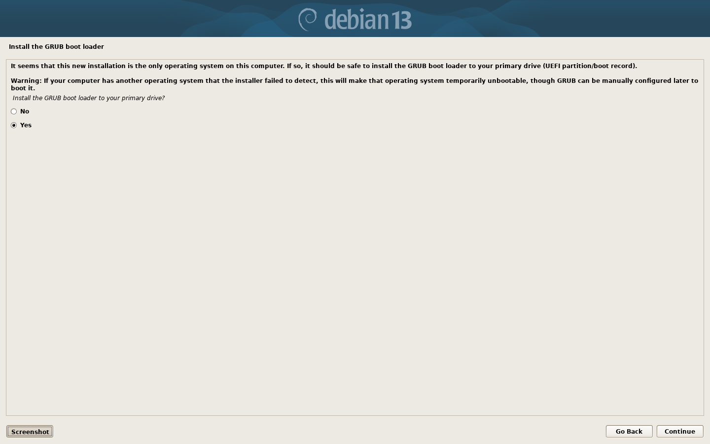 Debian 13 Installer: Select a language