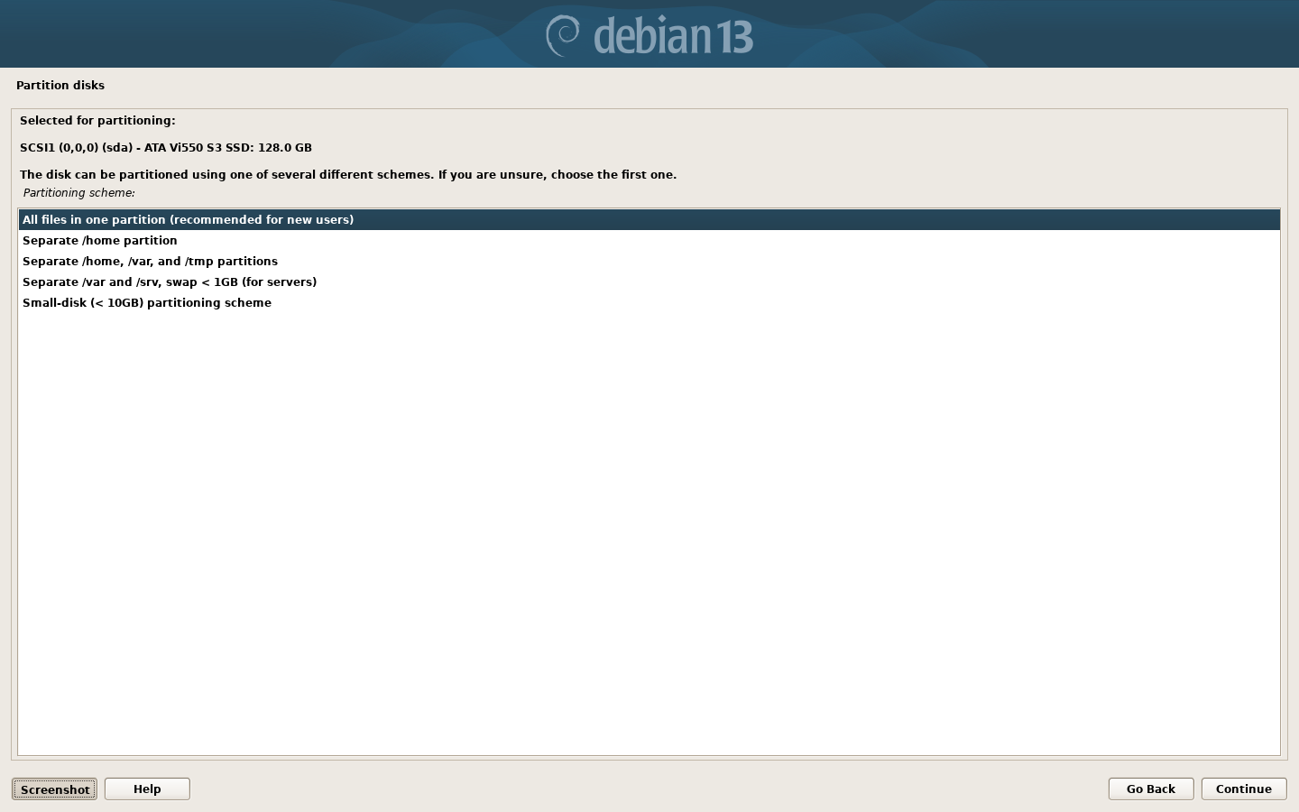 Debian 13 Installer: Select a language