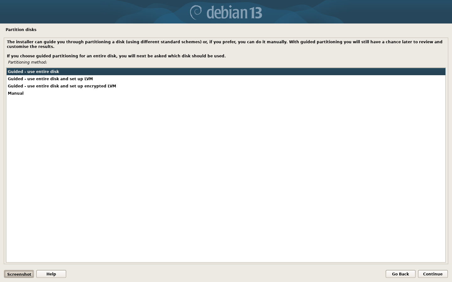 Debian 13 Installer: Select a language