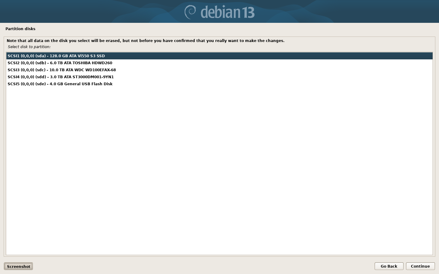Debian 13 Installer: Select a language