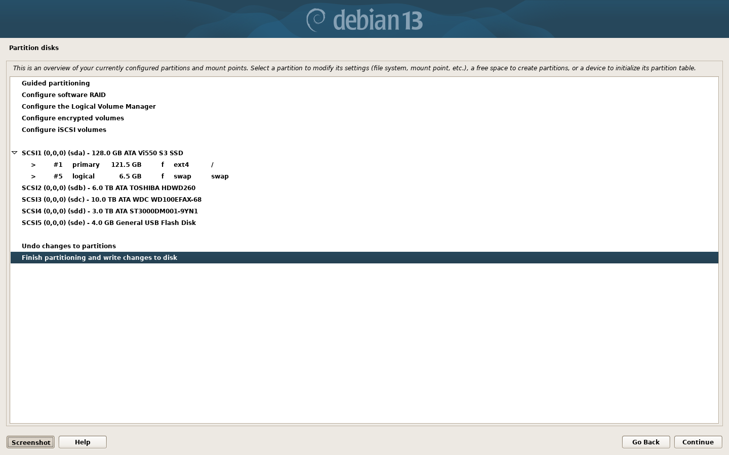 Debian 13 Installer: Select a language