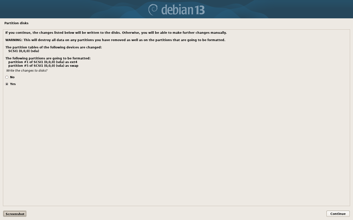 Debian 13 Installer: Select a language