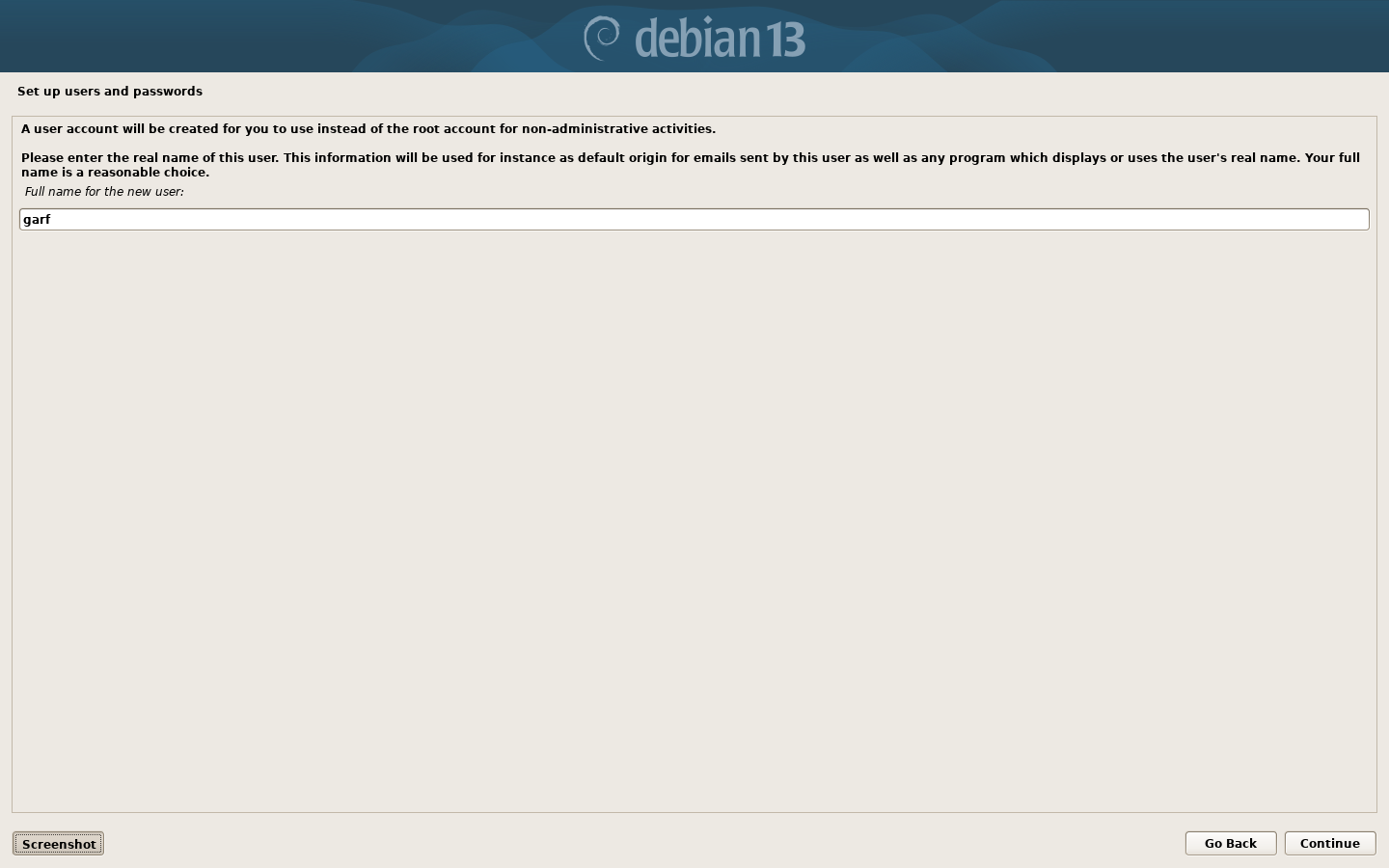Debian 13 Installer: Select a language