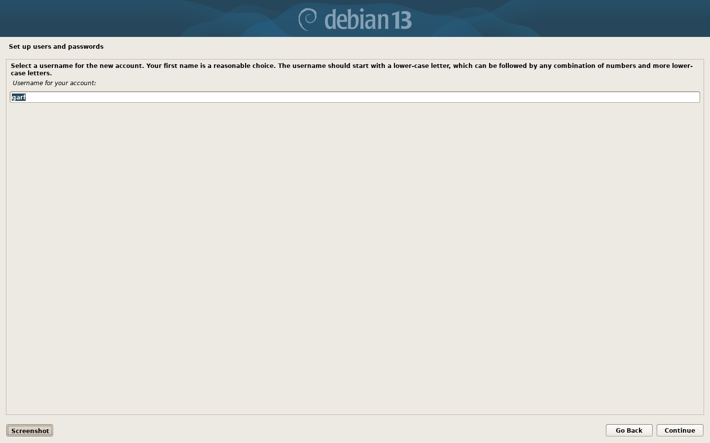 Debian 13 Installer: Select a language