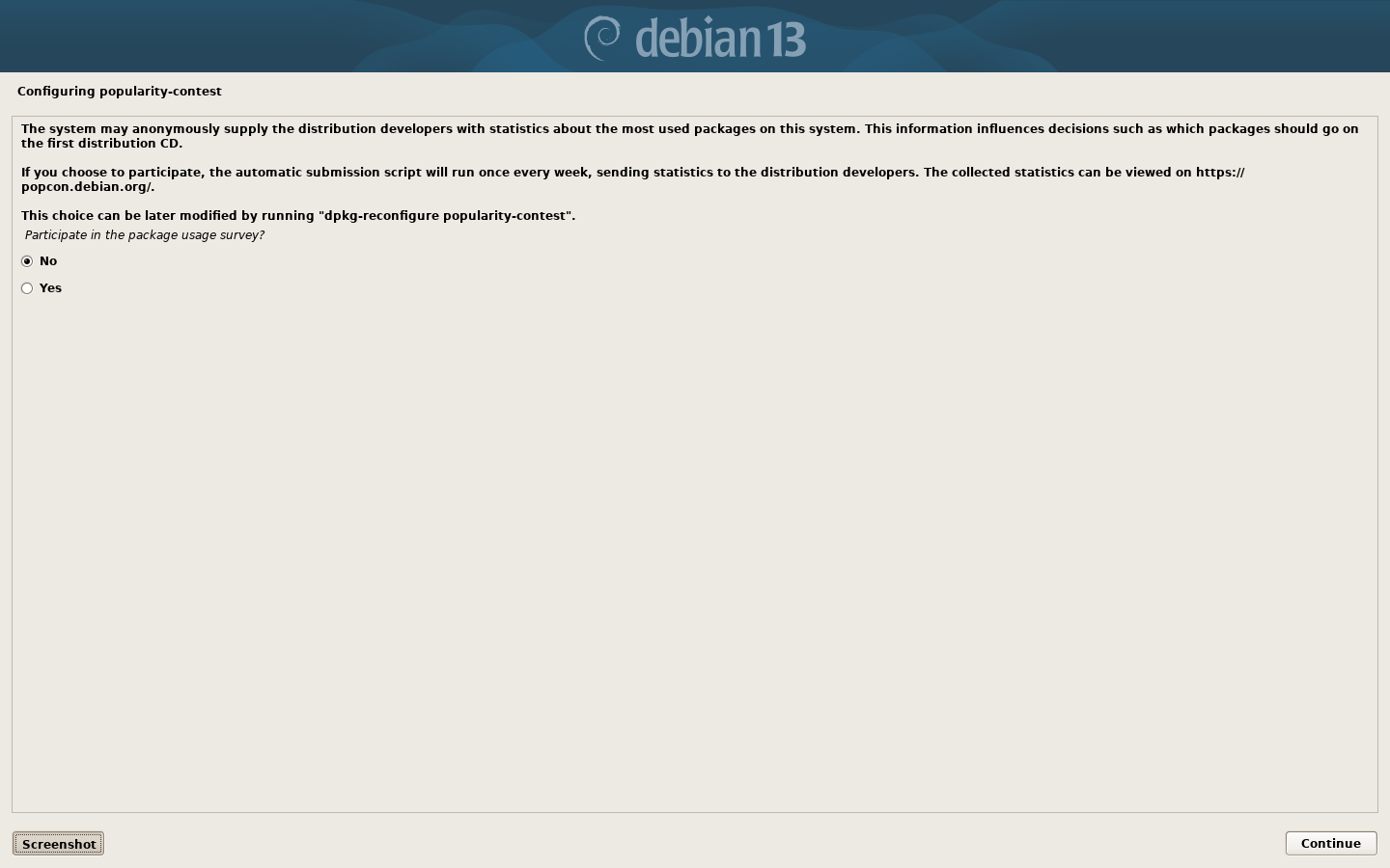 Debian 13 Installer: Select a language