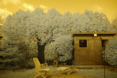 Our back yard, taken with "full-spectrum-converted" Lumix DMC GH2, c/w a bog-standard Lumix 14-42mm "kit lens" c/w Fourth Eye variable IR filter.