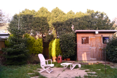 Our back yard, taken with "full-spectrum-converted" Lumix DMC GH2, c/w a bog-standard Lumix 14-42mm "kit lens". Fourth Eye variable IR filter removed and replaced with Fotga UV+IR blocking filter. Camera white balance sent to Auto.