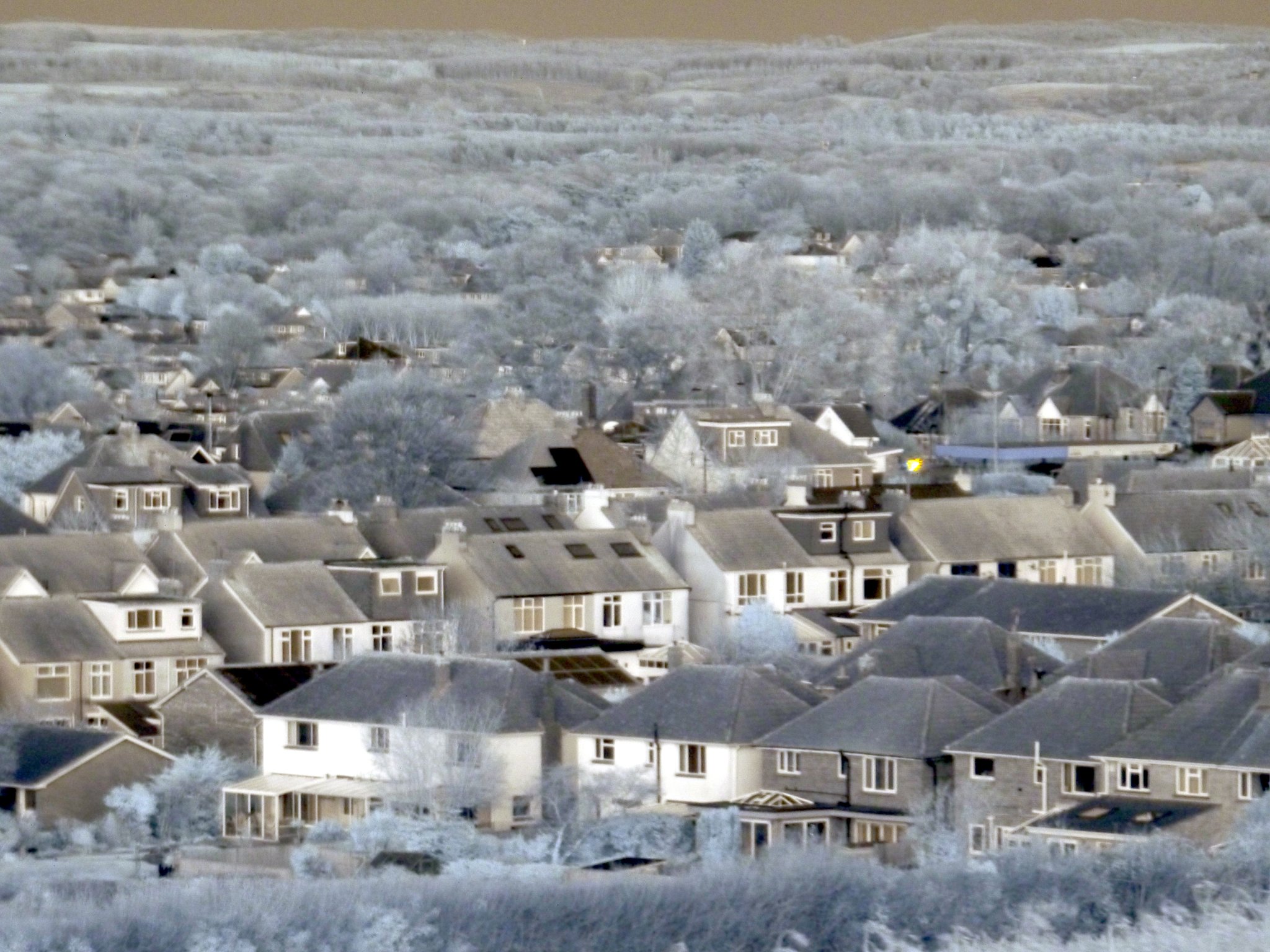 Infrared test shoot test with 120 year old Bausch & Lomb + Beck lens, from the north side of Portsdown Hill.
