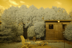 Our back yard, taken with "full-spectrum-converted" Lumix DMC GH2, c/w a bog-standard Lumix 14-42mm "kit lens" c/w Fourth Eye variable IR filter.