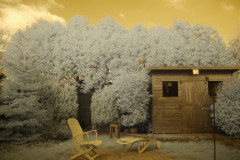 Our back yard, taken with \"full-spectrum-converted\" Lumix DMC GH2, c/w a bog-standard Lumix 14-42mm \"kit lens\" c/w Fourth Eye variable IR filter.