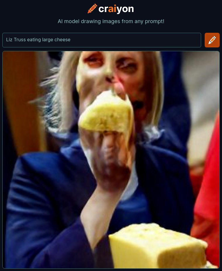 craiyon_114644_Liz_Truss_eating_large_cheese_br_