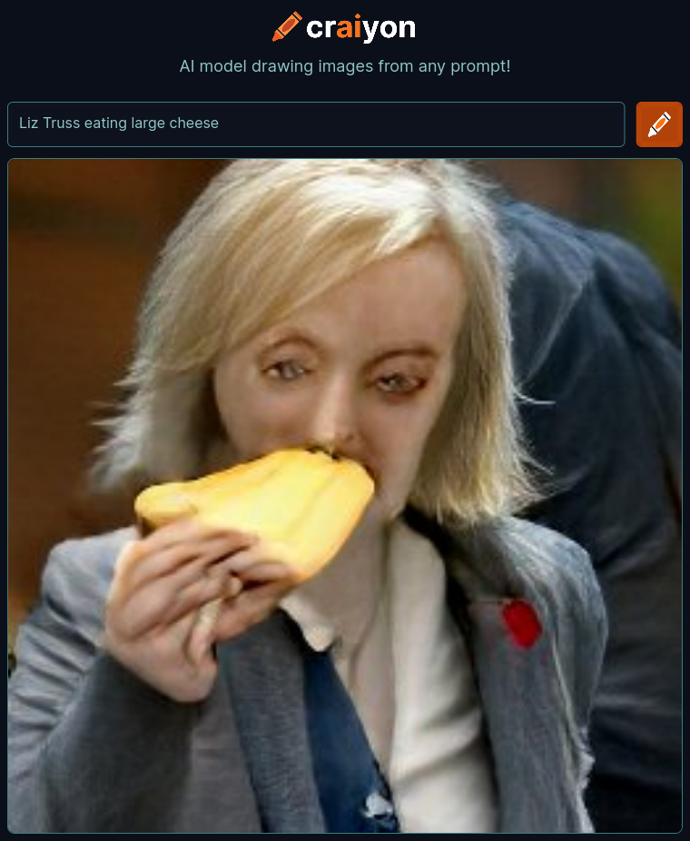 craiyon_114651_Liz_Truss_eating_large_cheese_br_