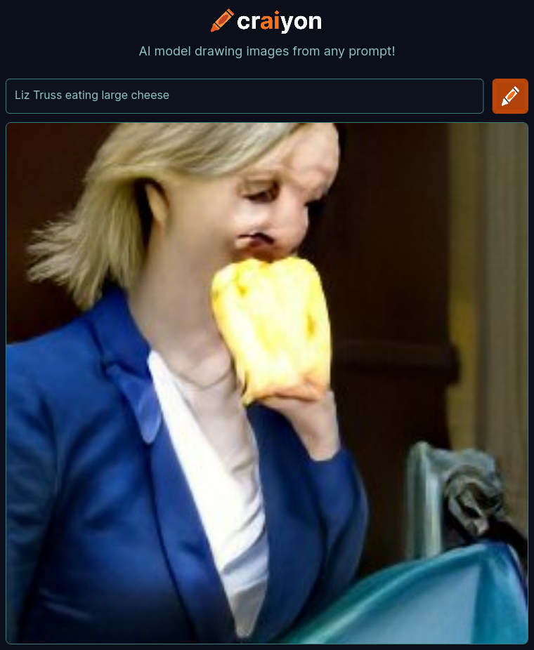 craiyon_114657_Liz_Truss_eating_large_cheese_br_