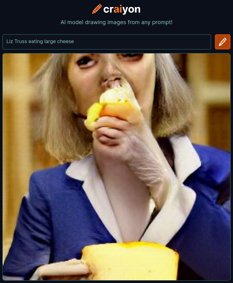 craiyon_114703_Liz_Truss_eating_large_cheese_br_