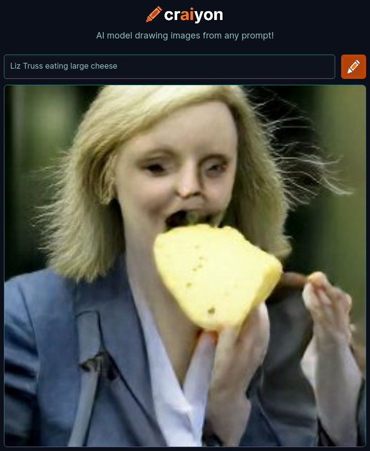 craiyon_114725_Liz_Truss_eating_large_cheese_br_