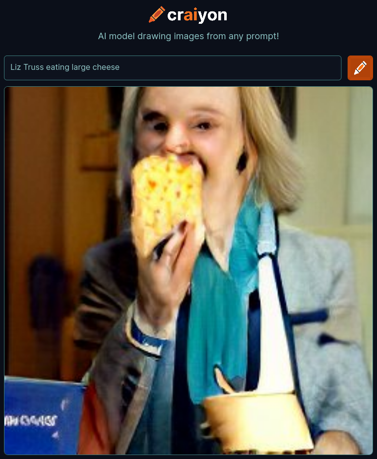 craiyon_114735_Liz_Truss_eating_large_cheese_br_