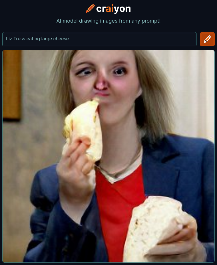 craiyon_114854_Liz_Truss_eating_large_cheese_br_
