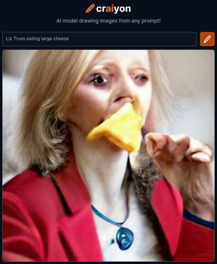 craiyon_114907_Liz_Truss_eating_large_cheese_br_