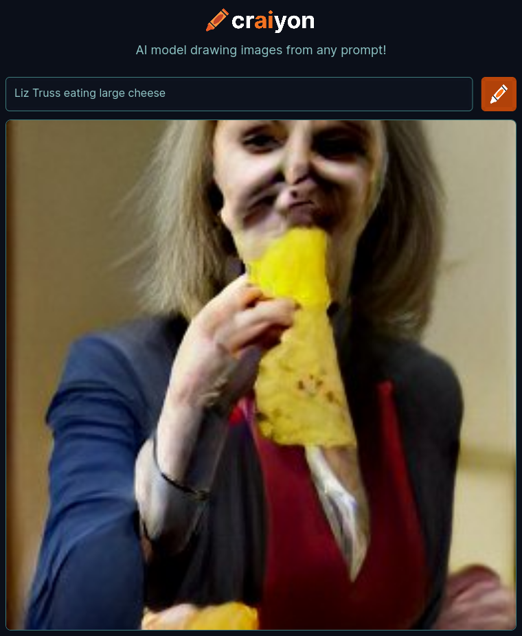 craiyon_115152_Liz_Truss_eating_large_cheese_br_