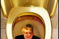 Chump swirls around the pan of his golden toilet...