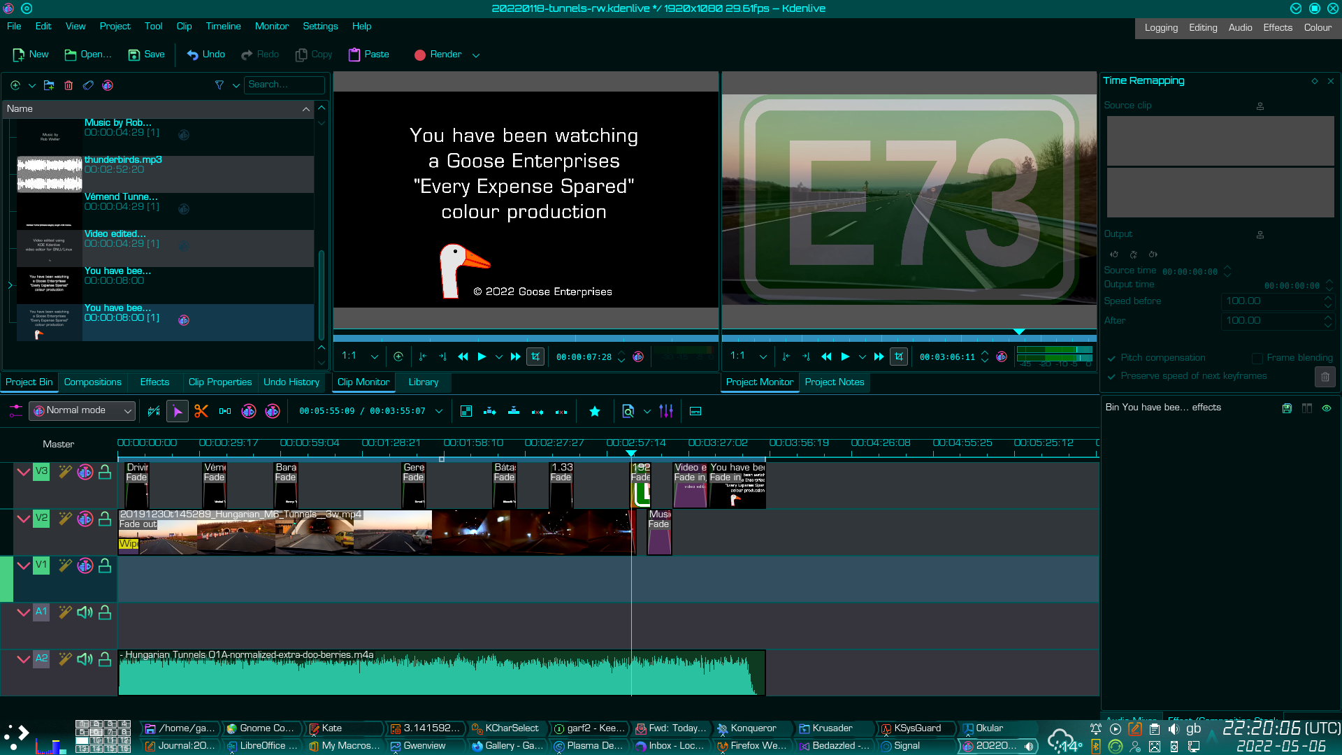Kdenlive screengrab - processing the E73 video