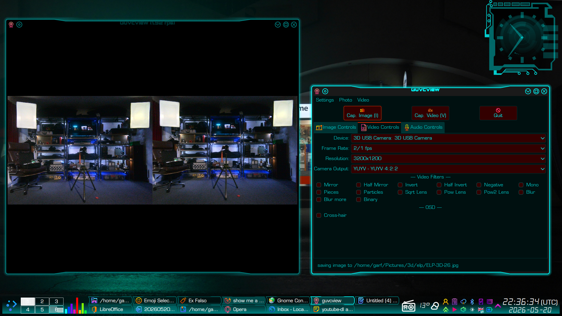Screengrab of GUVCView in action, in stills mode.